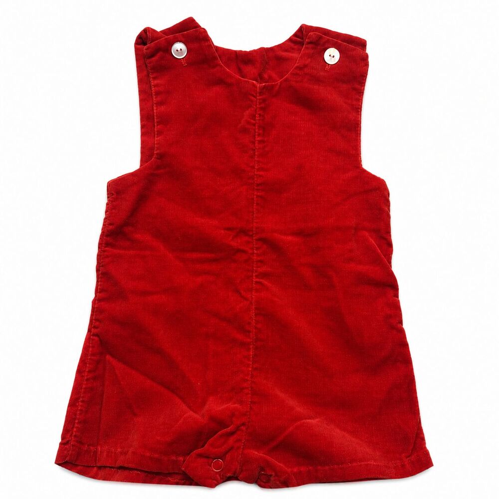 Vintage 80s Handmade Red Velveteen Baby Romper Approx 6-9M Unisex